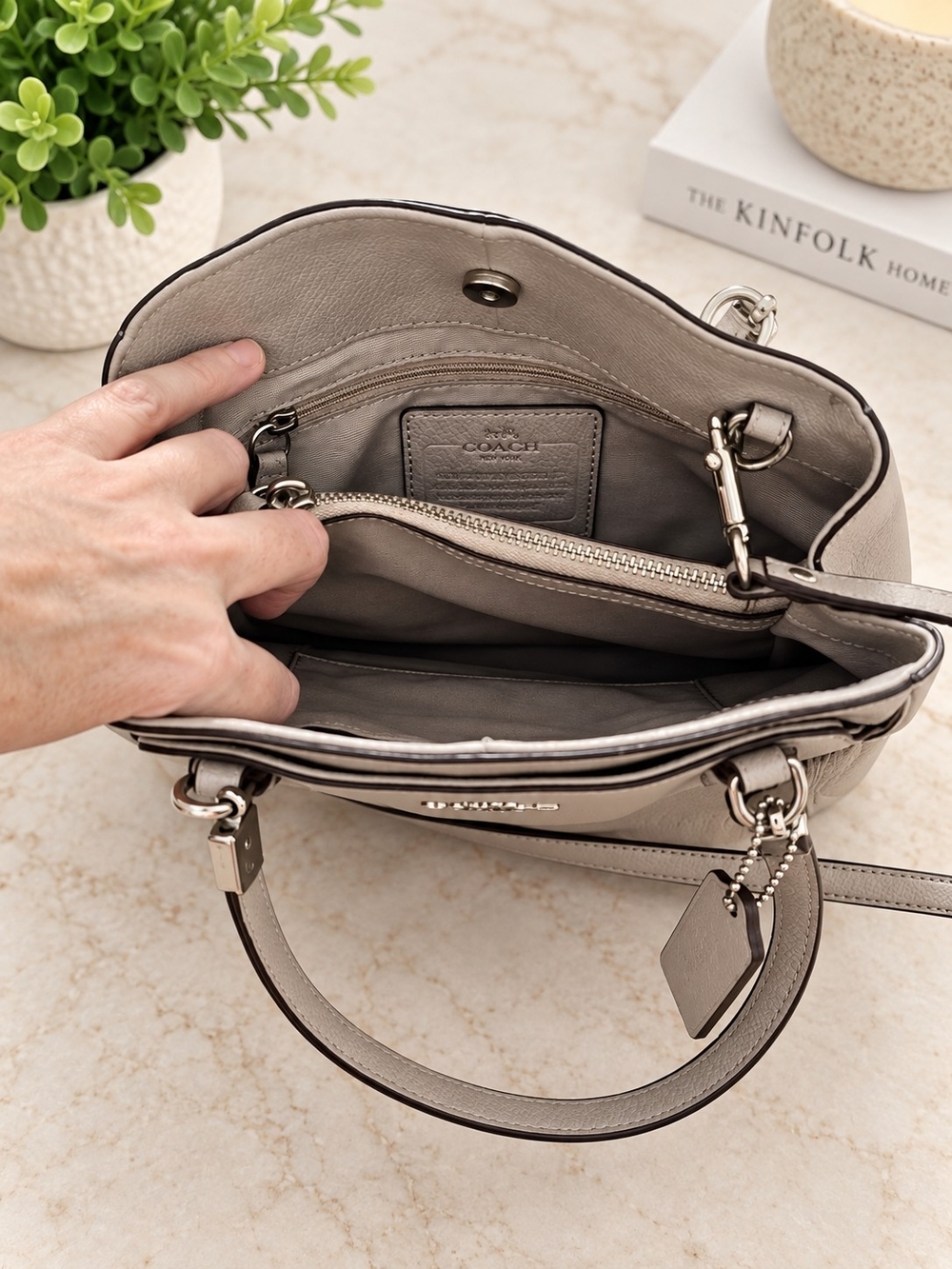 Coach Phoebe Pebble Leather Satchel Shoulder Bag Gray F35723 - Picture 6 of 7